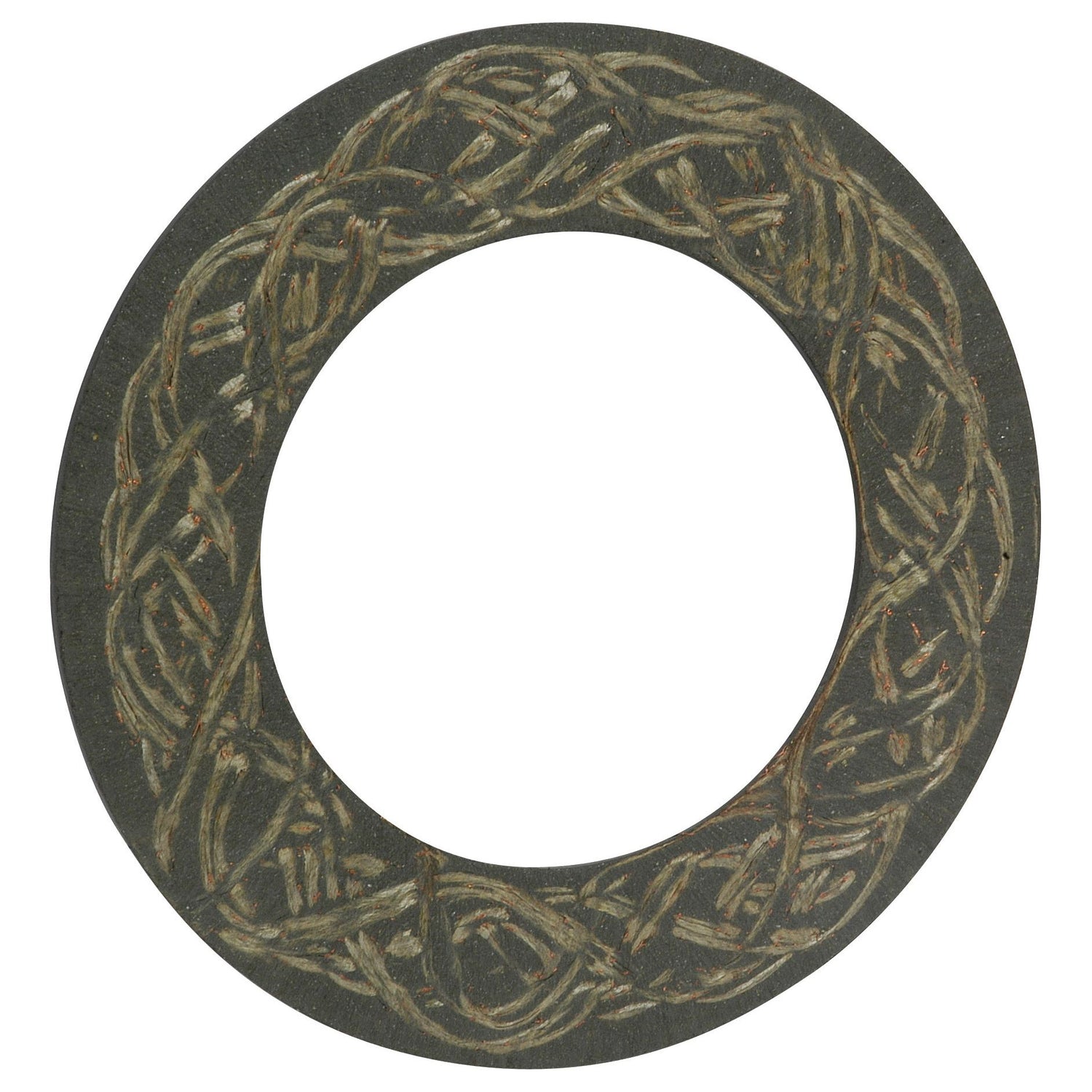 The FRICTION DISC 157X100X3 by Sparex (Part No. S.118068) features a round frame with a textured, intertwined branch design and an empty circular center.