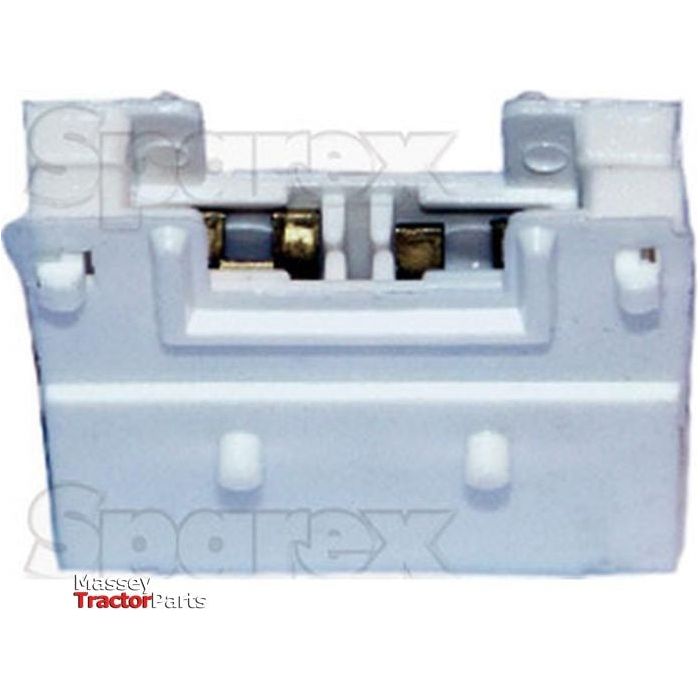 Image of a white electrical connector component with metal contacts, labeled "Sparex," featuring fuse holder specifications for the Fuse Holder (Agripak 2 pcs.) | Sparex Part No.S.26987.