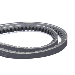 A close-up image of the AGCO Massey Ferguson Fan Belt (part number 3619356M91) in a black, toothed rubber design, curled into an oval shape against a white background, showcasing the robust components used in Massey Ferguson's 3000 Series machinery.