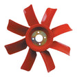 Red six-blade Sparex Fan Blade (Sparex Part No. S.43124) with a metal center and mounting holes, shown on a white background. Ideal for Massey Ferguson parts.