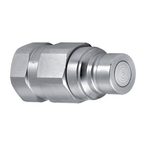 The Faster Flat Faced Coupling Male 1/2'' Body x 1/2'' BSP Female Thread (Sparex Part No.S.112692) is a carbon steel hydraulic fitting, featuring a hex nut and cylindrical body, designed for industrial use in connecting hydraulic lines.