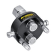 Image of a mechanical device with metallic components, labeled "Faster." The carbon steel device, identified as the Faster Multiport Coupling by Sparex (Sparex Part No.S.113075), has two primary valves and four coupling connectors protruding from a black cylindrical housing, featuring 1/2'' BSP Female Thread on its 2 ports coupling.