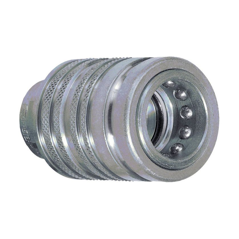 Close-up of the Faster Quick Release Hydraulic Coupling, featuring a 1/2'' body with a 1/2'' BSP female thread connection and multiple grooves. This Sparex S.112641 product is primarily used in industrial machinery and fluid transfer systems.