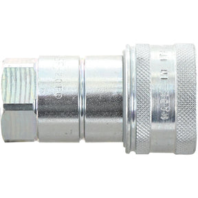 The Sparex Faster Quick Release Hydraulic Coupling Female, part number S.502961, features a 1/2'' body with a 1/2'' BSP female thread, a carbon steel construction, knurled grip on one end, and a hexagon-shaped nut on the other.