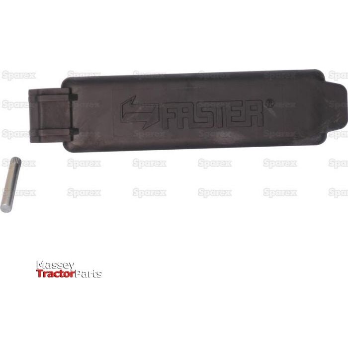 A black plastic cap labeled "FASTER" with a metal pin, isolated on a white background featuring faint "Sparex" watermarks and the "Massey Tractor Parts" logo in the bottom-left corner. Part of the Kit Multifaster - Cap - 2PB06 (Sparex Part No.S.31087) collection by Sparex.