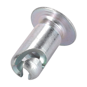 A metallic cylindrical fastener with an open slot and a flanged head, commonly used in mechanical or construction applications, particularly in maintaining Massey Ferguson tractors from the 100 Series is the AGCO Massey Ferguson - Fastner Grill - 897819M1.