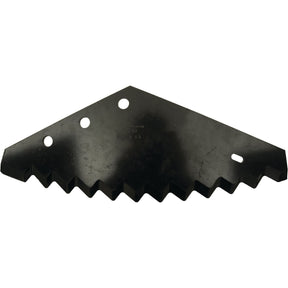 A black, serrated metal blade with multiple round holes for fasteners, compatible with the VM10176A09 model. This is the Blade - S.106438 from Sparex.