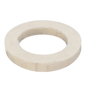 A circular, flat, off-white washer with a central hole, compatible with the Massey Ferguson 100 Series tractor parts, known as the Massey Ferguson Felt Seal (180355M2) by AGCO.