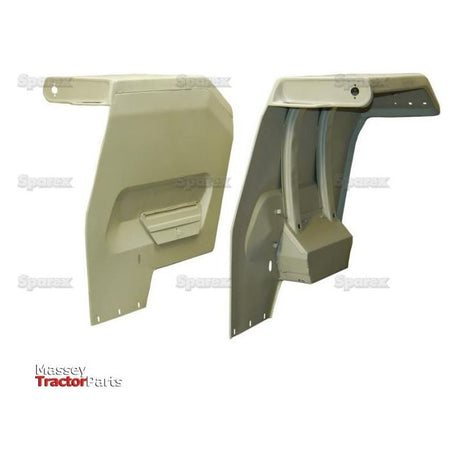 Two Fender Sets (RH & LH), compatible with Massey Ferguson and Landini models, are displayed from different angles. They showcase detailed construction and mounting brackets on a plain background, emphasizing the quality you expect from Sparex products. The fender set is listed as Sparex Part No.S.43223.