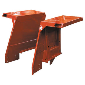 Two red metal fender sets (RH & LH) by Sparex, featuring angular and geometric shapes, placed side by side on a white background, reminiscent of Fiat's precision engineering.