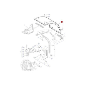 Diagram of a mechanical assembly for the AGCO Massey Ferguson - Fender Skin 320mm (models 3715947M2 and 3715947M3) tractor series, displaying various parts including a curved panel and labeled components with numeric identifiers.