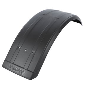 A black curved plastic fender with a smooth surface, featuring the brand name "AGCO" imprinted at the bottom, perfect for enhancing your Fendt FAVORIT.