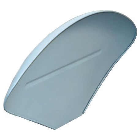 A single, curved, flat, white object with a smooth surface and a raised outline in the middle, resembling a fin or a blade—akin to the Sparex Fender Skin RH & LH (Part No. S.42068).