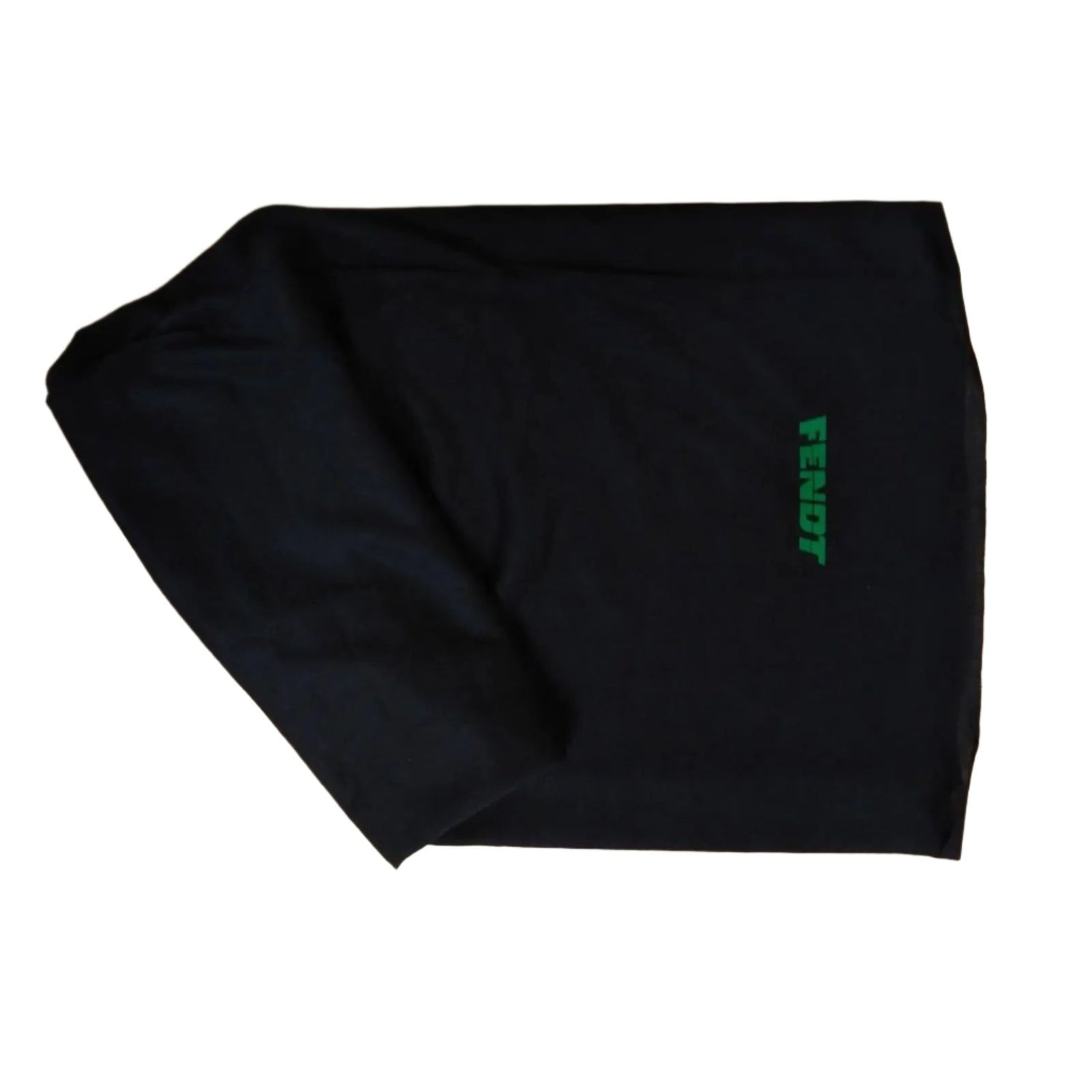 An AGCO Fendt-branded neck warmer, model MS-TH8000BKFD, lies on a beige surface with the Massey Tractor Parts logo in the bottom left corner.