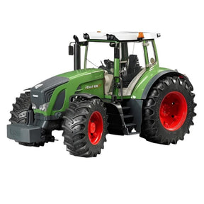 The Bruder Fendt 936 Vario 1:16 (T030407) by Gallaghers features a green body with large red wheels, clean and sturdy construction, impressive lighting, and detailed cab features. The model prominently displays the "Massey TractorParts" logo in the corner and is crafted at a scale of 1:16.