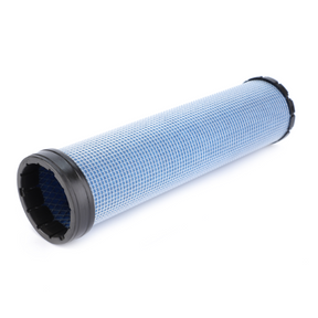 A cylindrical blue mesh-covered Fendt air filter (H716200090110) from AGCO, featuring black plastic end caps, lying horizontally against a white background.
