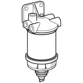Line drawing of a cylindrical Sparex Filter Assembly (Sparex Part No. S.60425) with mounting bracket and threaded bottom section.