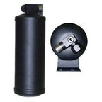 The Sparex Filter Drier - S.106772 is a black cylindrical gas spring with a mounting bracket. It is presented in both side and top view, making it suitable for various applications. Detailed product specifications are available upon request.