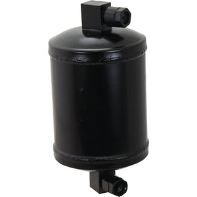 The Sparex Filter Drier - S.106781 is a black cylindrical metal filter featuring hexagonal connectors on both the top and bottom, making it suitable for various applications.