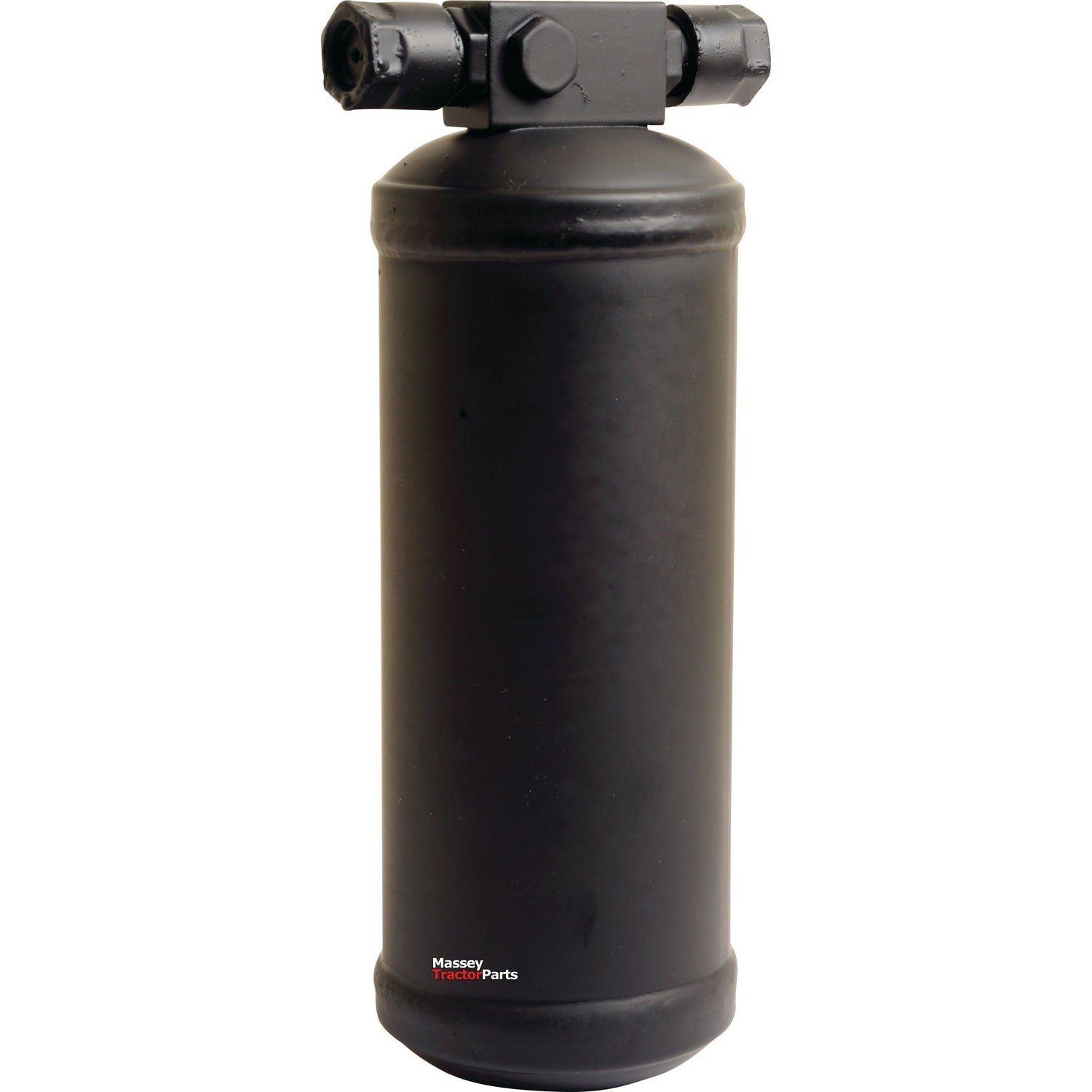 The image shows a black cylindrical filter drier, commonly used in HVAC systems and agricultural machinery such as Claas DOMINATOR harvesters. This product is known as the Filter Drier - S.111946 from the Sparex brand.