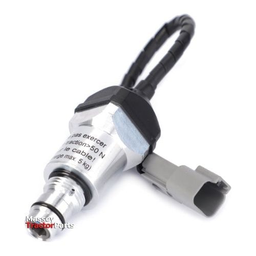 Close-up of a metallic tractor part with a black and grey cable attached. The brand logo "AGCO" is shown in the bottom left corner, indicating it's the Massey Ferguson - Filter Switch - 3798634M3, part of the reliable Massey Ferguson 6400 Series.