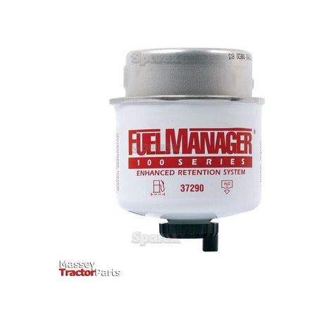 A white cylindrical fuel filter with "Final Filter - 5 Micron - 2.8” Gen III | Sparex Part No.S.73687" printed in red. The bottom has a black nozzle. Featuring Gen III technology, the Massey Tractor Parts logo is visible on this Sparex Final Filter.