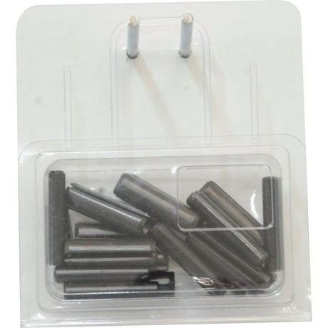 A clear plastic package containing several small black cylindrical metal components, sealed and labeled as a Sparex Fixing Kit 10 pcs Agripak Replacement for Howard (Sparex Part No.S.22936), hanging on a display hook.