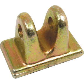 The Sparex Flail Head (part number S.77853) is a forged heavy-duty metal hardware bracket with a yellowish-gold finish, featuring two curved upright sections with holes. It includes a nut and bolt and is suitable as a replacement for Fraser flail head, fitting model 82049.