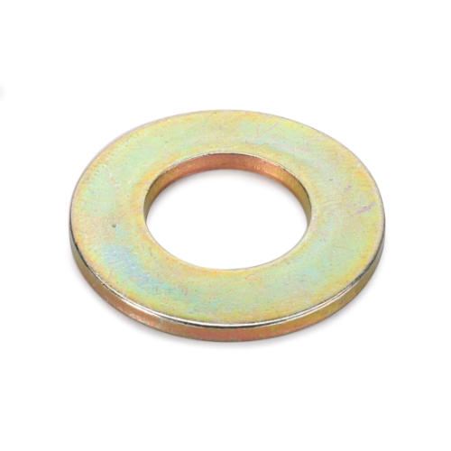 A metallic, circular flat washer with a central hole, reminiscent of the robust components found in Massey Ferguson tractors, shown against a plain white background; this is the AGCO Massey Ferguson Flat Washer, part number 353757X1.