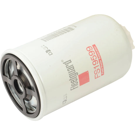 A cylindrical white fuel/water separator filter labeled "Sparex S.76607" and "Fuel Separator - Spin On - FS19599," designed for Fendt VARIO machinery, shown against a plain white background.