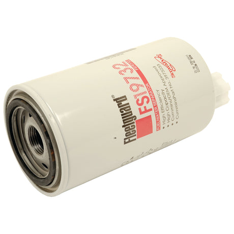 A cylindrical Sparex Fuel Separator - Spin On - FS19732 (Sparex Part No. S.67927) from the MAGNUM Series, featuring a white body with red text, shown at an angle against a plain white background.
