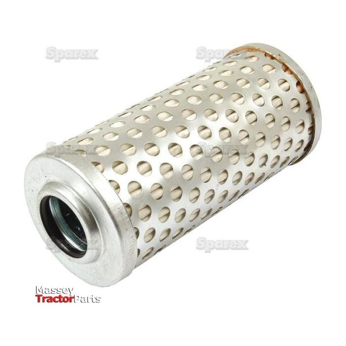 A cylindrical metal filter with perforated holes, branded as Sparex and sold under Massey Tractor Parts, this hydraulic filter - element (Sparex Part No.S.57890) is compatible with Case IH/International Harvester machinery.