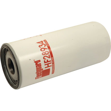 A Sparex hydraulic filter, Spin On model HF28934 (Sparex Part No. S.76843), with metallic ends and a white body featuring red text, compatible with Deutz-Fahr tractors.