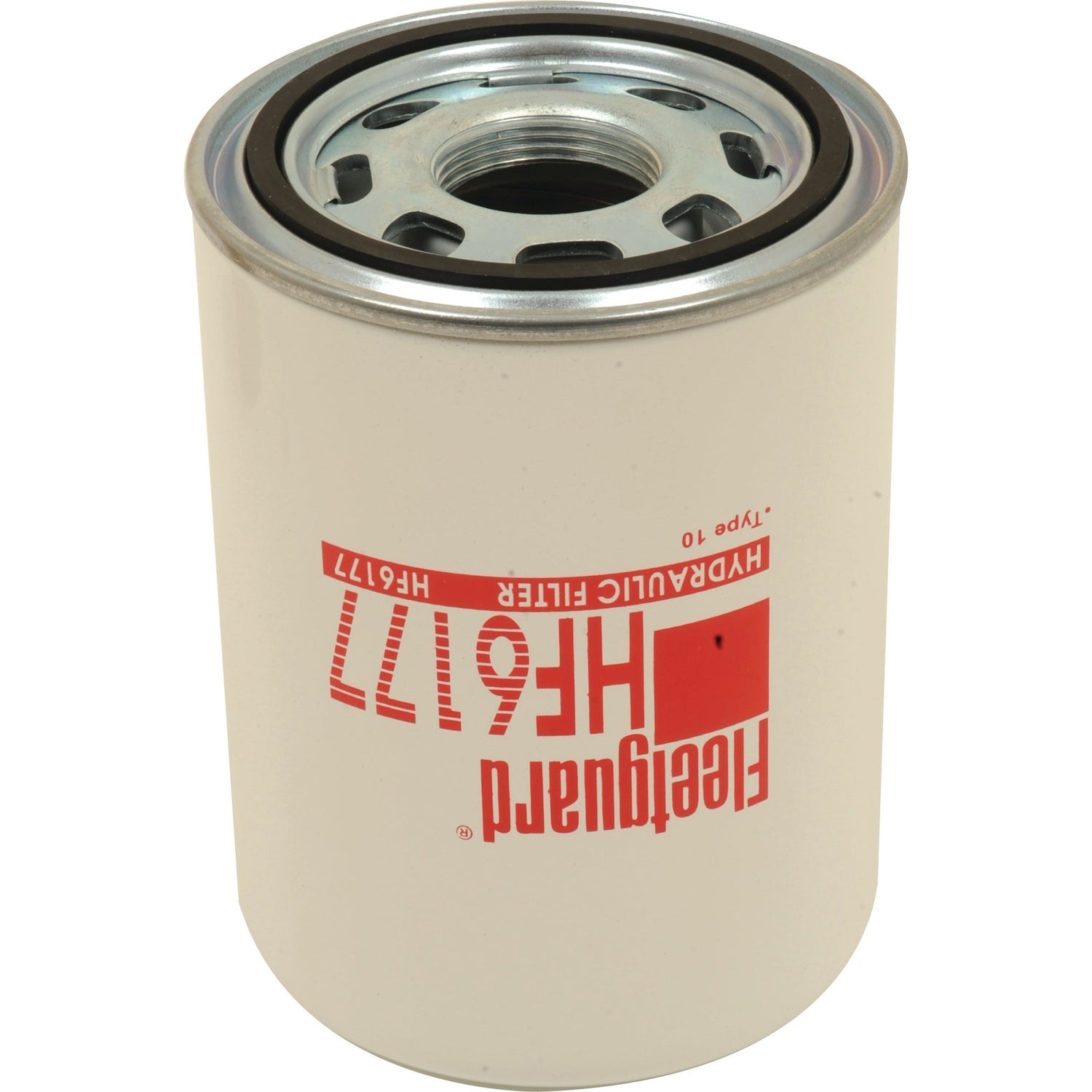 A cylindrical, white-colored Sparex HF6177 hydraulic filter (Sparex Part No. S.76862) is displayed against a plain background. The filter, featuring a metallic top and visible filter holes, is an ideal choice for Claas COMMANDOR equipment.