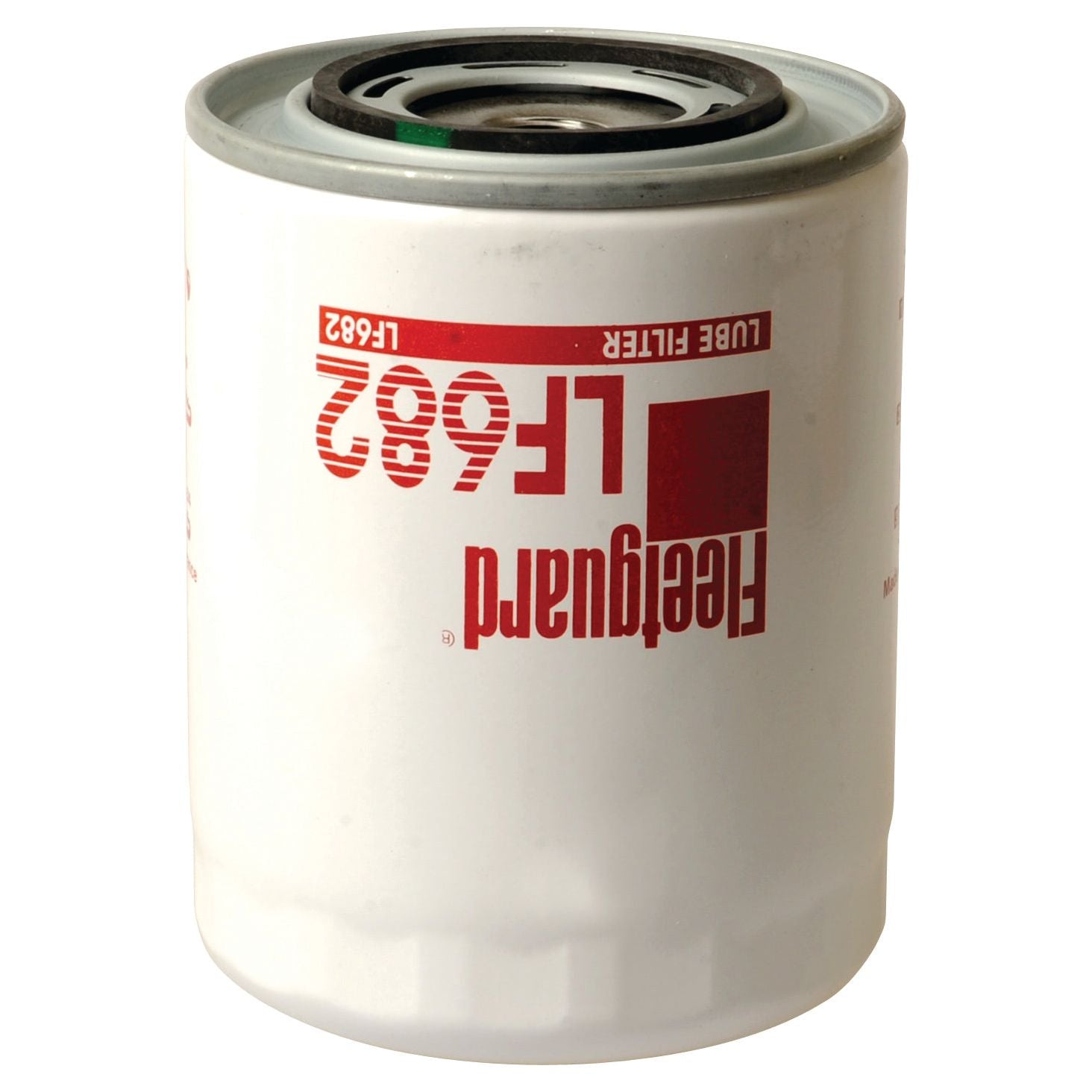 A white cylindrical oil filter (Sparex Part No. S.62136) compatible with Case IH machinery, featuring red and black text, a metal top, and branded as the Fleetguard LF682 Oil Filter Spin-On.