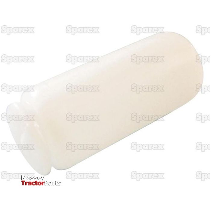 A translucent white cylindrical plastic container, devoid of any visible labels, is displayed against a background featuring the "Sparex" logo and might be intended for use with the Fuel Sender Float | Sparex Part No. S.61515 for Long Tractor.