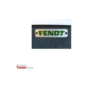 Close-up of a label reading "Fendt" on a dark fabric, hinting at Fendt Models. The logo for "AGCO" is visible in the bottom left corner, associated with the product Fendt - Floor Mat - Edged Carpet Material - X991450402000.