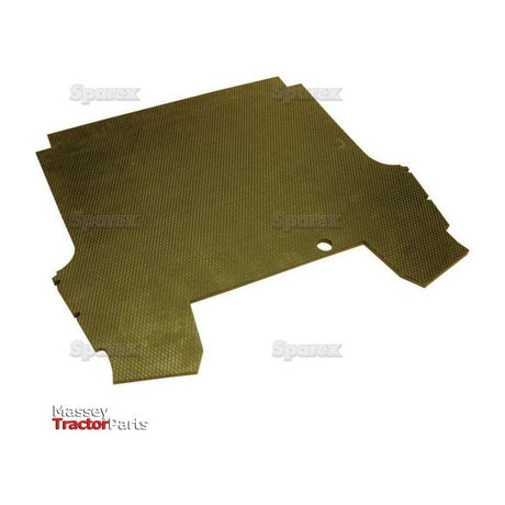 A green floor mat specifically designed to fit a particular tractor model, featuring cutouts and a single hole for fitting. The "Sparex" logo is displayed on the bottom left corner, ensuring authenticity and quality among tractor parts enthusiasts. This product is listed as "Floor Matting | Sparex Part No.S.71366".