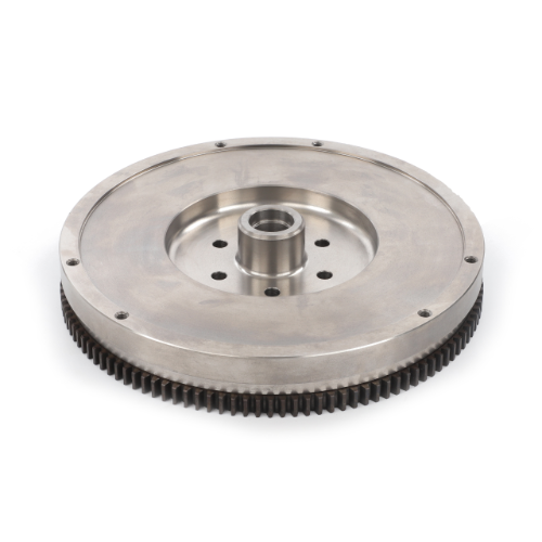 A Massey Ferguson - Flywheel 13 - 3819669M91 by AGCO, featuring multiple circular openings and gear teeth around the edge, reminiscent of components found in a Massey Ferguson 4200 Series tractor, placed on a plain white background.