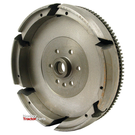 A metal clutch flywheel with multiple slots and holes is displayed with the text "Flywheel Assembly 12'' | Sparex Part No.S.43714" in the lower left corner, alongside the brand name "Sparex.