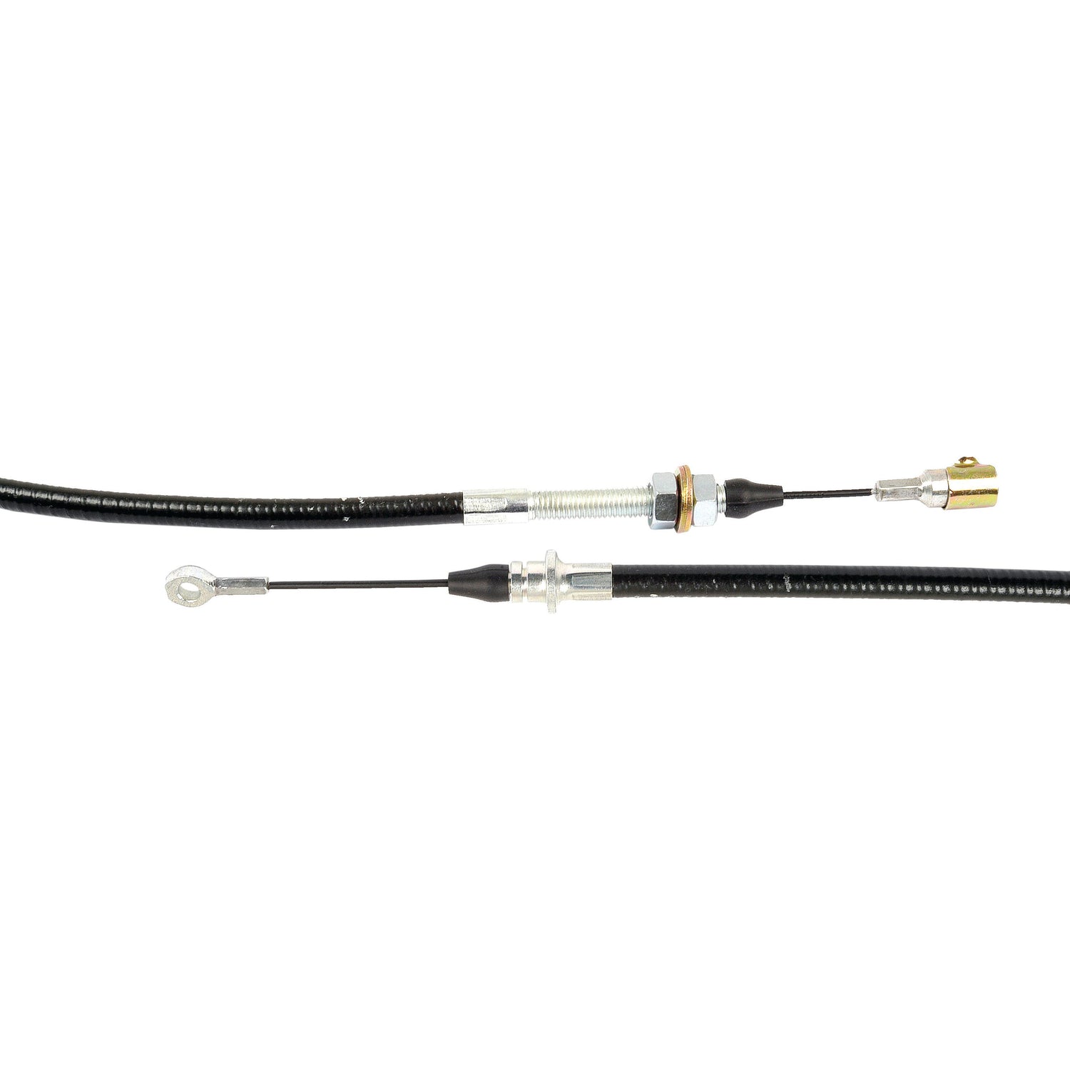 Two black, metal-tipped cable components with adjustment fittings and looped ends, designed as a Foot Throttle Cable by Sparex (Part No. S.58769), displayed on a white background. The cable has a total length of 1066mm with an outer cable length of 932mm.