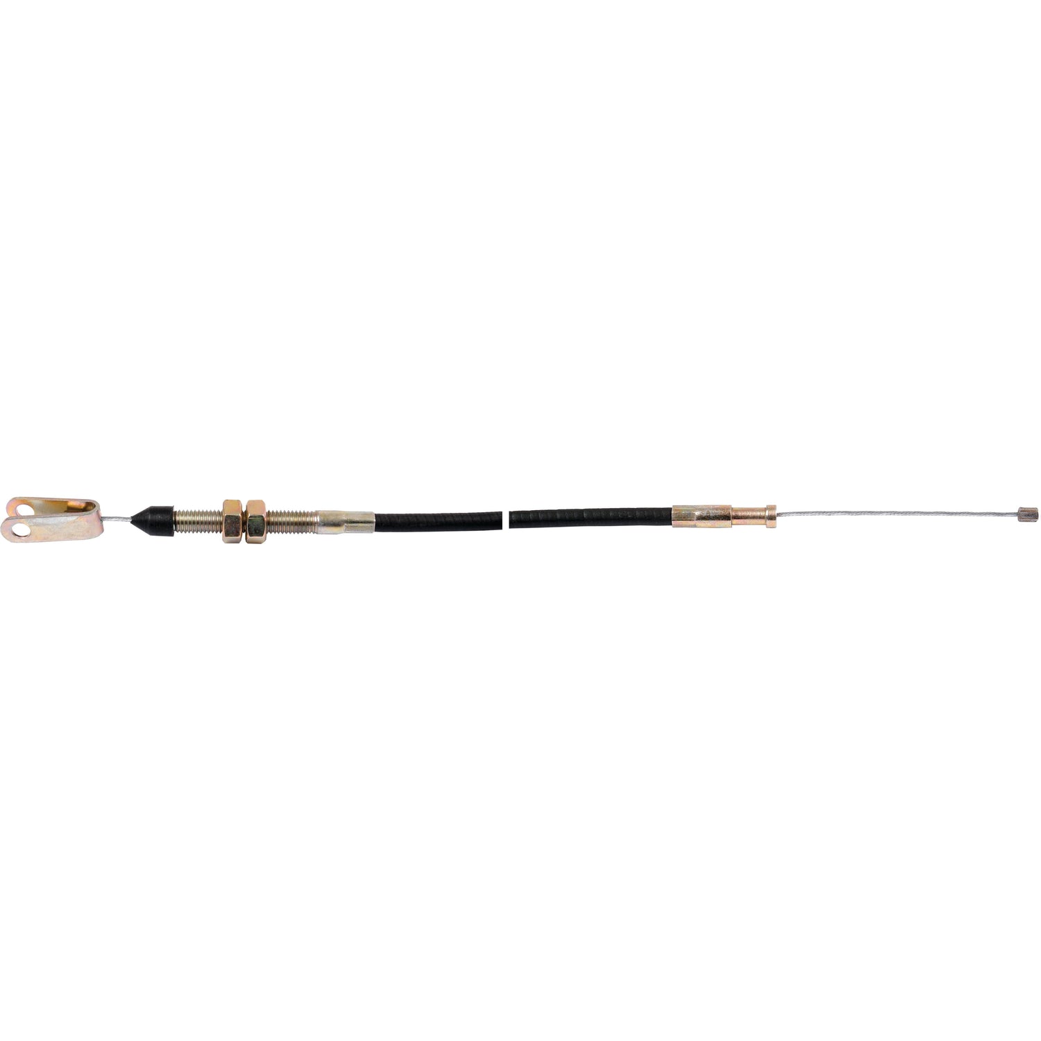 The Sparex Foot Throttle Cable (Part No. S.41844) is a 977mm automotive throttle cable with metal fittings on both ends and a black outer casing, ideal for Massey Ferguson models and Perkins 1006-6 engines.