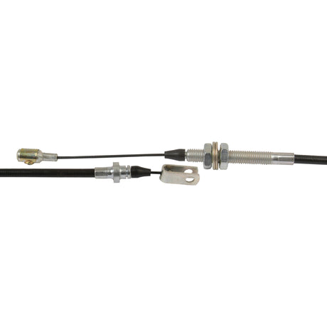 A Sparex Foot Throttle Cable (Sparex Part No. S.66945) with an adjuster and mounting bracket, featuring threaded components, metal connections at both ends and offering a length of 990mm with an outer cable length of 843mm, providing the reliability you expect from a premium motorcycle clutch cable.