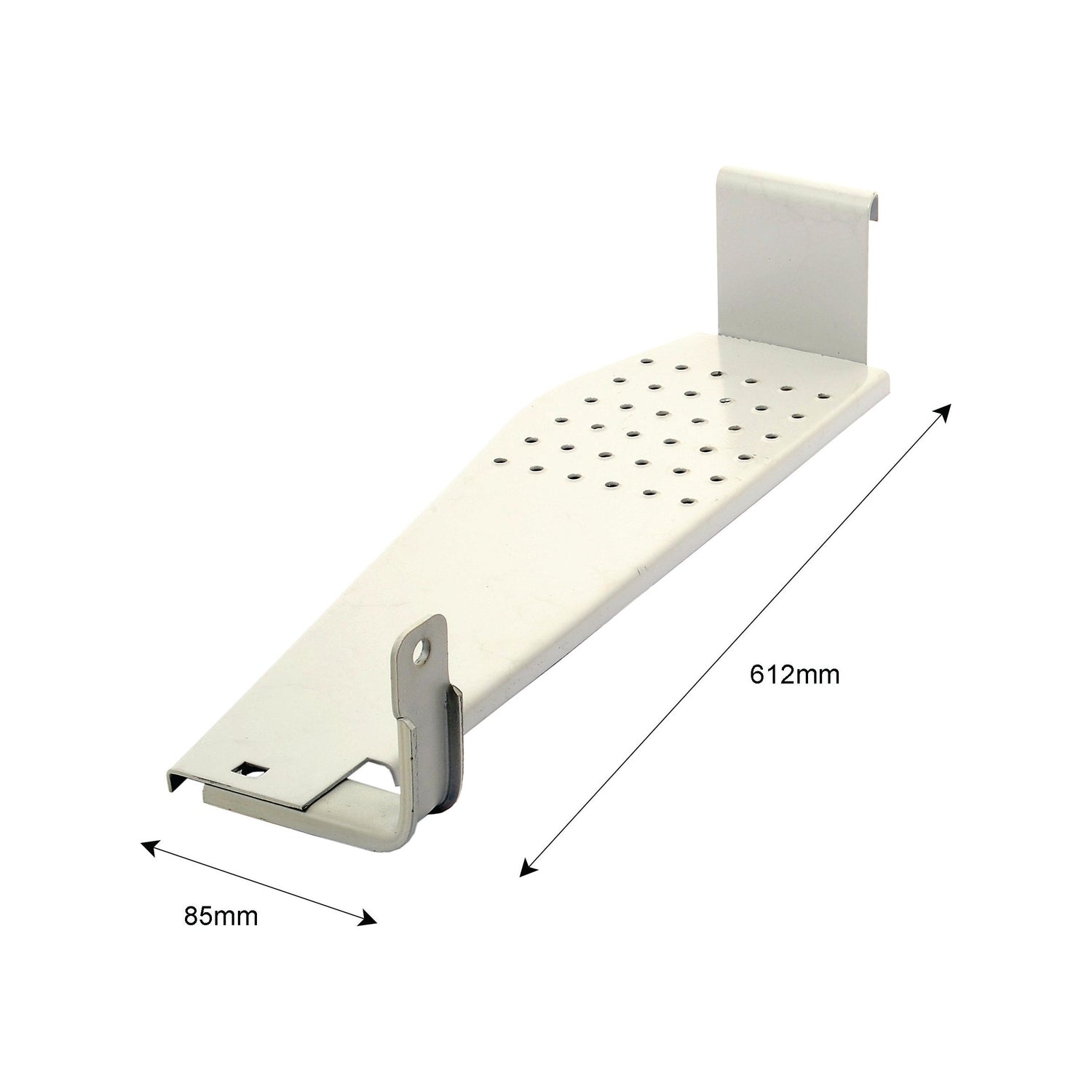 A white metal footplate, identified as Sparex S.42614, with perforations and a hook at one end, measuring 612mm in length and 85mm in width.
