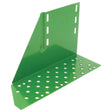 Footplate - RH | Sparex Part No. S.60487, a green metal bracket with perforated holes and vertical slots, embodying the quality of John Deere, designed for support or mounting.
