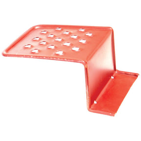 A red metal bracket with a perforated top and an L-shaped design, ideal for use in the Sparex Footplate Set - RH & LH | Sparex Part No. S.66860.