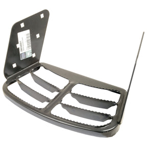The Footplate (Sparex Part No. S.68358) from Sparex features a metal design with three grated slots and includes a mounting bracket, making it ideal for International Harvester equipment. A barcode label is adhered to the bracket.