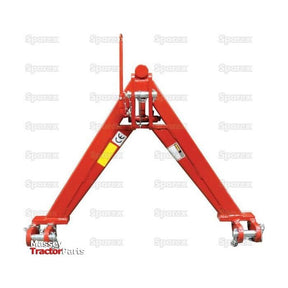 A Frame Quick Hitch System (Cat.3) CE Approved - S.127945 from Sparex features a red tractor hitch attachment set against a white background with subtle Sparex logos throughout the image. CE Approved and designed for heavy-duty tasks, this Cat. 3 compatible hitch ensures durable performance with its substantial load capacity.
