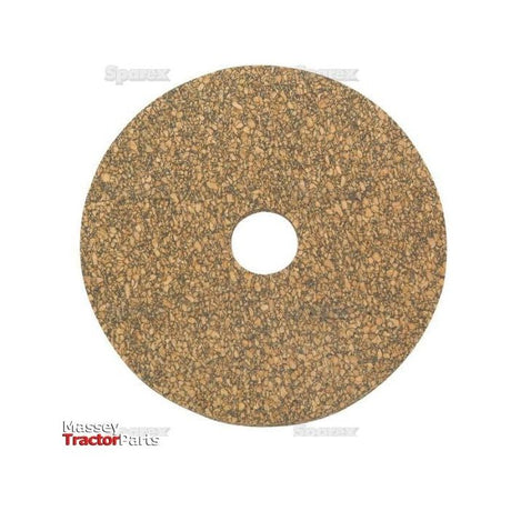 A circular cork gasket with a hole in the center is placed on a white background. The text "Massey Tractor Parts" appears in the bottom left corner, and next to it lies a Sparex Friction Disc (Part No. S.60635).
