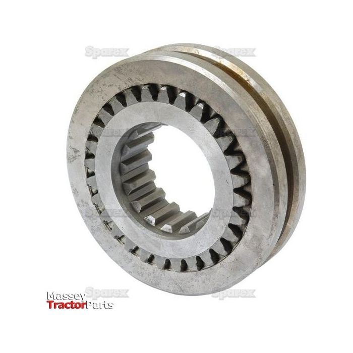 A Coupling Gear (Sparex Part No. S.65346) from the Sparex brand, featuring internal teeth and a circular design, labeled "Massey Tractor Parts" at the bottom left, serving as a vital coupling component.